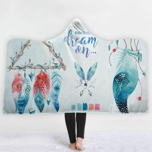 Watercolor Hooded Blankets - Watercolor Charming Feather Pattern Fleece Hooded Blanket