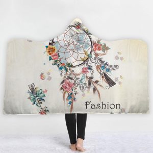 Watercolor Hooded Blankets - Watercolor Feather Fashion Style Fleece Hooded Blanket
