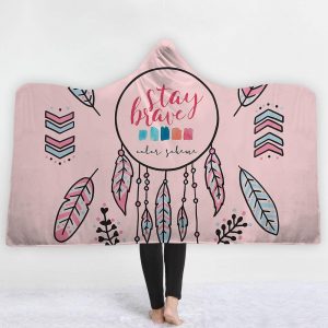 Watercolor Hooded Blankets - Watercolor Series Charming Feather Icon Pink Fleece Hooded Blanket