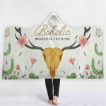 Watercolor Hooded Blankets - Watercolor Skull Antlers Fleece Hooded Blanket