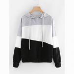 Women's Color Block Hoodie - Casual Patchwork Pullover