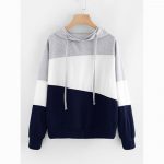 Women's Color Block Hoodie - Casual Patchwork Pullover