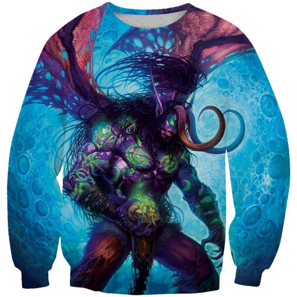 World of Warcraft Demon Illidan Hoodies  -  Pullover Blue-Red Hoodie