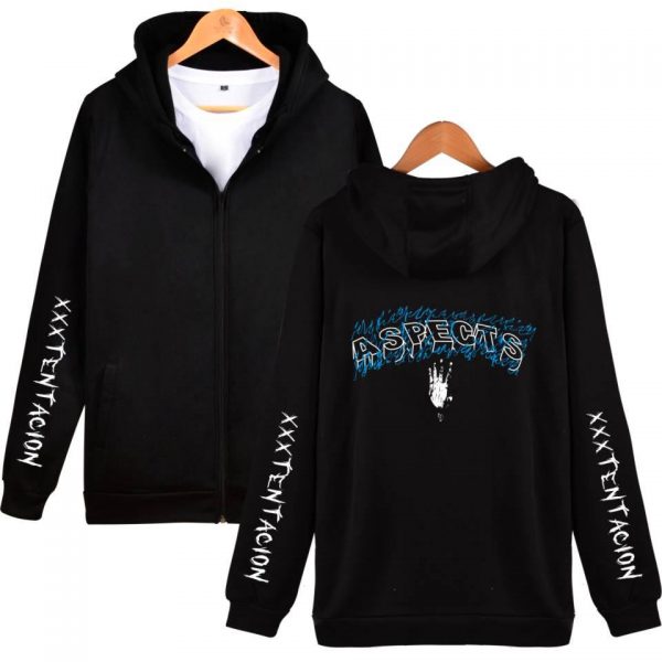 XXXTentacion Hoodies - Solid Color Popular Rapper XXXTentacion ASPECTS Icon Zip Up Hoodie