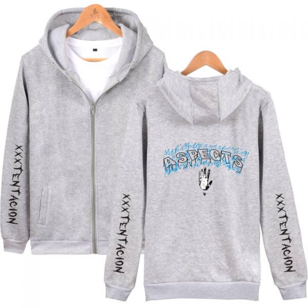 XXXTentacion Hoodies - Solid Color Popular Rapper XXXTentacion ASPECTS Icon Zip Up Hoodie
