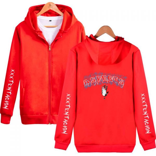 XXXTentacion Hoodies - Solid Color Popular Rapper XXXTentacion ASPECTS Icon Zip Up Hoodie