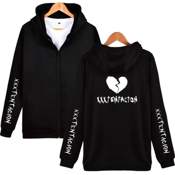 XXXTentacion Hoodies - Solid Color Popular Rapper XXXTentacion Heartbreak Icon Zip Up Hoodie