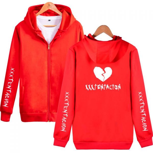 XXXTentacion Hoodies - Solid Color Popular Rapper XXXTentacion Heartbreak Icon Zip Up Hoodie