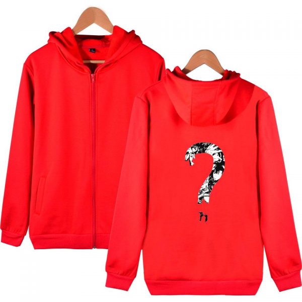 XXXTentacion Hoodies - Solid Color Popular Rapper XXXTentacion Question Mark Icon Zip Up Hoodie