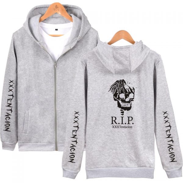 XXXTentacion Hoodies - Solid Color Popular Rapper XXXTentacion RIP Icon Zip Up Hoodie