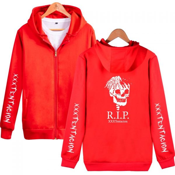 XXXTentacion Hoodies - Solid Color Popular Rapper XXXTentacion RIP Icon Zip Up Hoodie